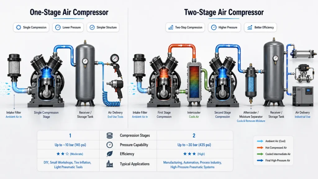 two-stage Vs One-stage air compressor