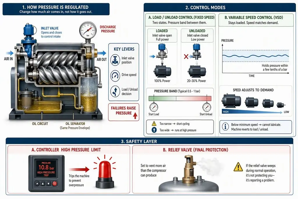 How a Rotary Screw Compressor Regulates Its Own Pressure